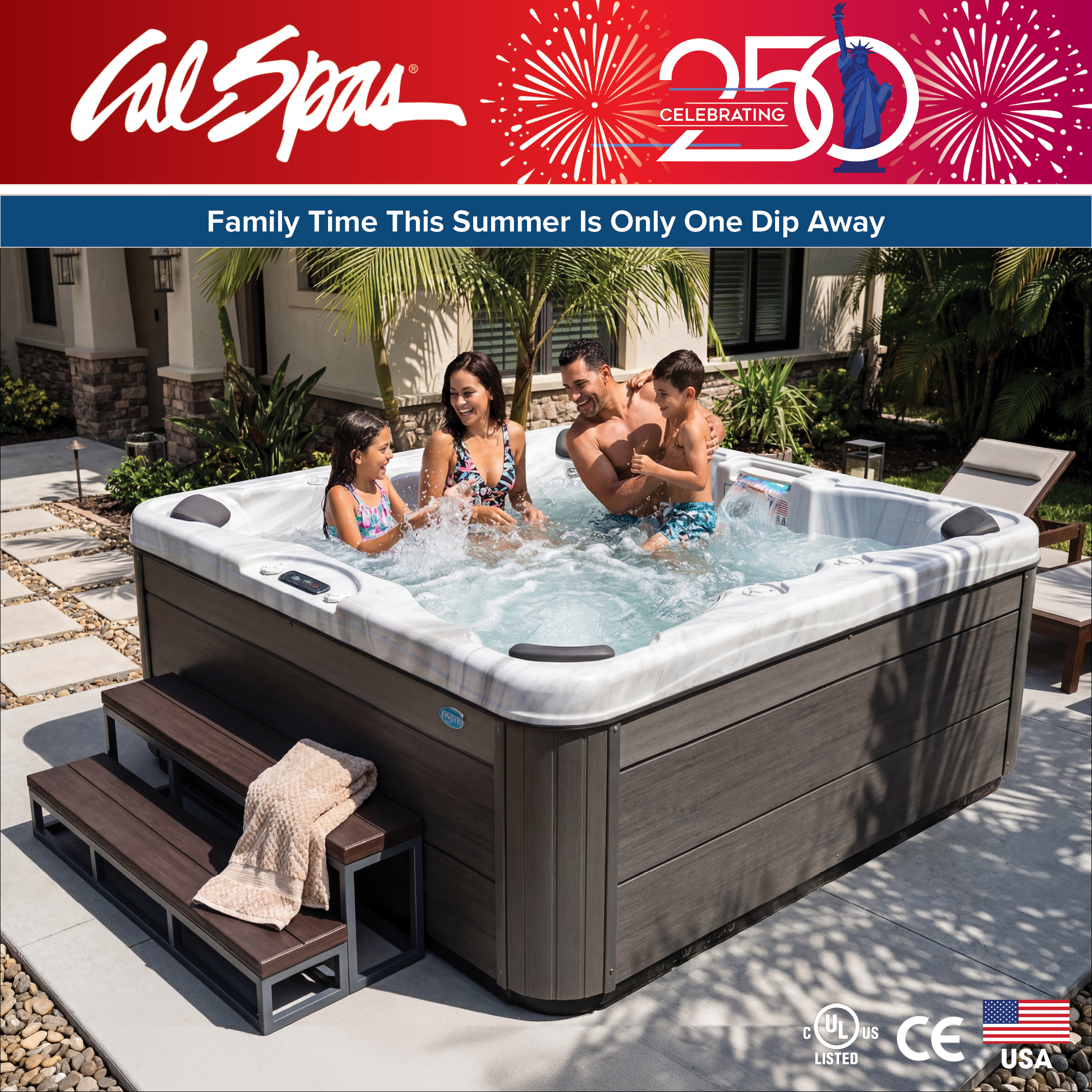 Calspas hot tub being used in a family setting - Monte Bello